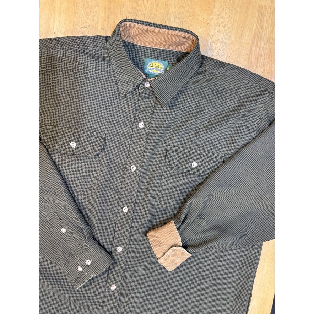 Vintage Cabela's Outdoor Shirt Men's XL Green Check Hunting Fishing Polyester
